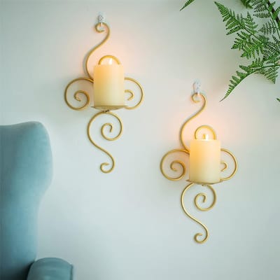 Wandkandelaars Voor Woonkamer 2 Stuks Metalen Kaarsenkandelaars Voor Pilaar Theelichtkaarsen Vintage Zwarte Muurbevestigingsdecoraties Met Modern Kunstontwerp Voor Muur - Badkamer - Eetkamer