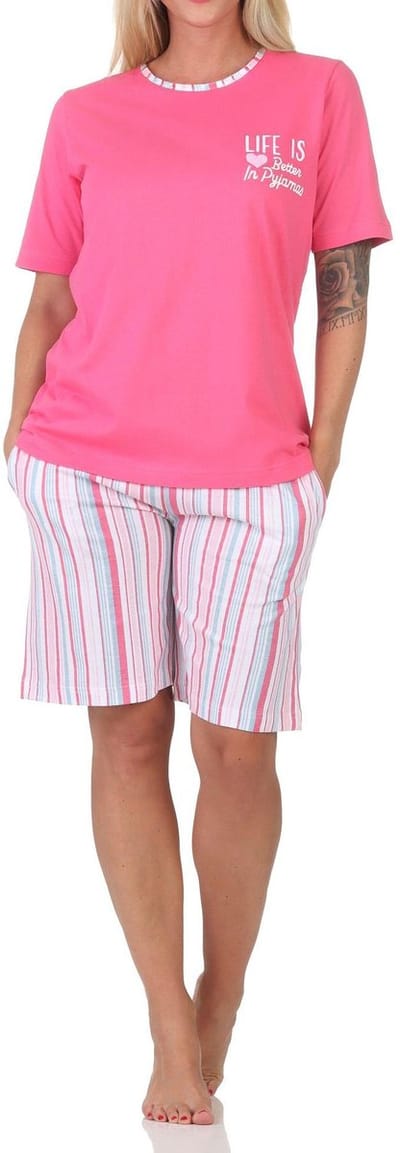 Normann dames shorty pyjama met korte mouwen in elegante strepenlook – ook in grote maten