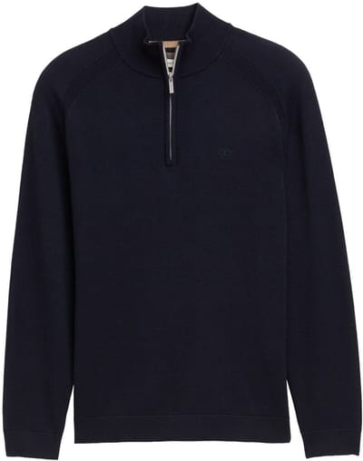 Tom Tailor - Troyer gebreide trui met geborduurd logo - Maat S - Knitted Navy Melange