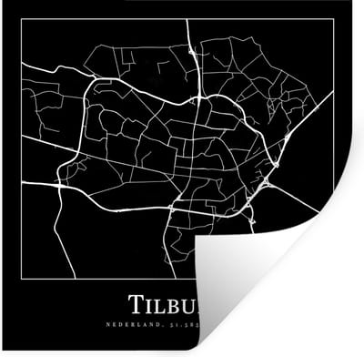 Muurstickers - Sticker Folie - Stadskaart - Tilburg - Plattegrond - Kaart - 100x100 cm - Plakfolie - Muurstickers Kinderkamer - Zelfklevend Behang XXL - Zelfklevend behangpapier - Stickerfolie