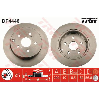 Remschijf TRW DF4446 achter, volledig, 1 Stuk