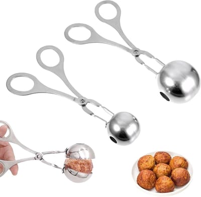 Set van 2 Vleesballepels, Vleesbalvormer, Antiaanbak Tangen voor Vleesballen, Ideaal voor Frikadellen en Koekjes, Roestvrijstalen Keukenhulpmiddelen