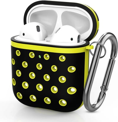 Shieldcase Case - beschermhoes geschikt voor Airpods 2 silicone case - case geschikt voor Airpods 2 hoesje - optimale bescherming - zwart/geel