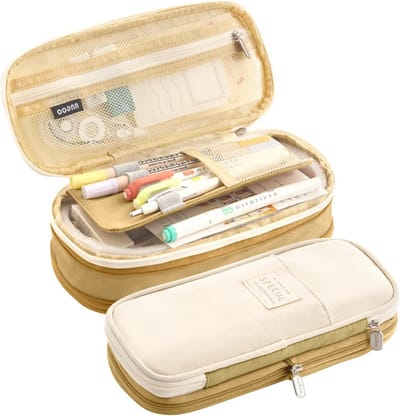 Grote Capaciteit Etui voor School en Reizen - Kaki-Beige Handheld Pen Bag