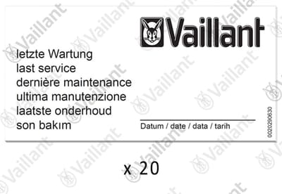 VAILLANT Onderhoudssticker, (x20) VAS 106/4 (R1,2), 156/4 R1,2 e.a. Vaillant-Nr. , 0010027639