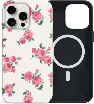 xoxo Wildhearts siliconen hoesje geschikt voor iPhone 15 Pro hoesje - Dream Rose - Magnetisch telefoonhoesje - Magneet case - Kwalitatieve backcover - TPU materiaal - Hoesje met rozen - Roses - Wit / Creme