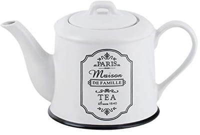 Keramische Theepot met Deksel en Handvat - 0,8 Liter - Wit/Zwart