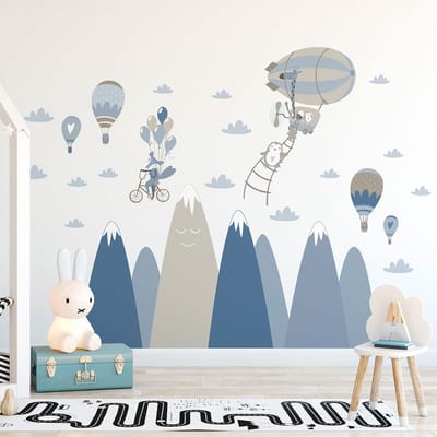 Kinderstickers met Scandinavische bergen en grappige dieren, 40 x 60 cm
