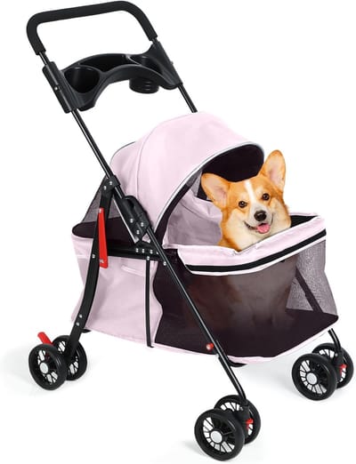 Huisdierbuggy - Dierenwagen - Veilig Transport - Opvouwbaar Ontwerp - 95 x 45 x 92 cm - roze