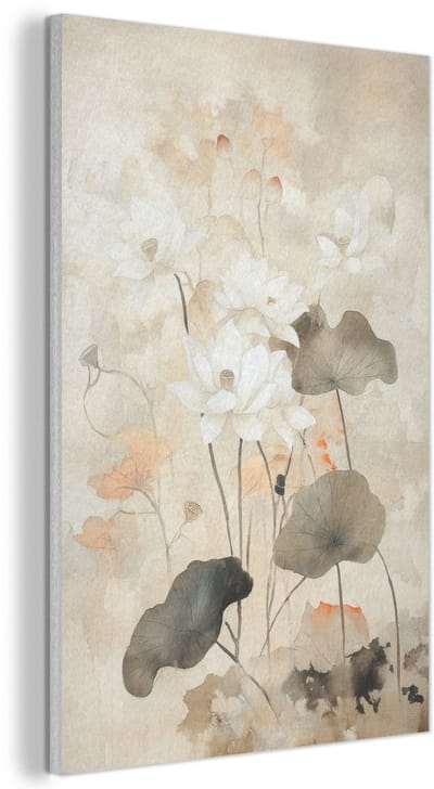 Akoestisch wandpaneel 40x60 cm - Vilt schilderij Bloemen - Japandi - Wabi sabi - Akoestische panelen - Geluidsdempende wanddecoratie - Geluidsisolatie woonkamer - Muurdecoratie geluidspanelen