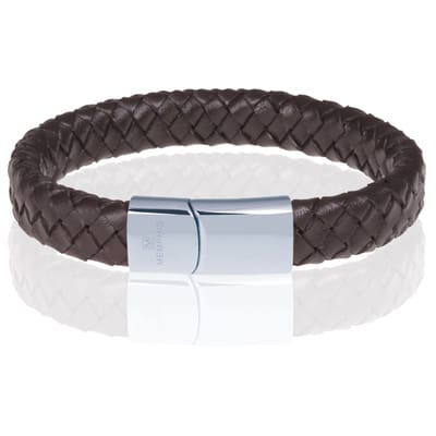 Memphis gevlochten leren armband Bruin Zilverkleurig-23cm