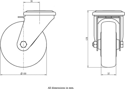 100 mm roestvrijstalen zwenkwiel met grijze, elektrisch geleidende thermoplast