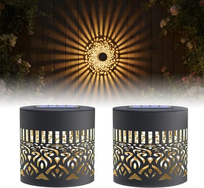 LISM-Set van 2 decoratieve mandala-lampen op zonne-energie, waterdichte metalen buitenverlichting Geschikt voor terras/trap, wandlampen op zonne-energie Geschikt voor tuinpalen en ontvangsthallen.