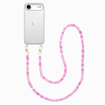 xoxo Wildhearts siliconen hoesje - Geschikt voor iPhone 17 Air hoesje - Shell Hearts (long) - Telefoonhoesje - Hoesje met koord - gekleurde hartjes - Lang koord - Transparant hoesje met telefoonkoord - Roze & Paars