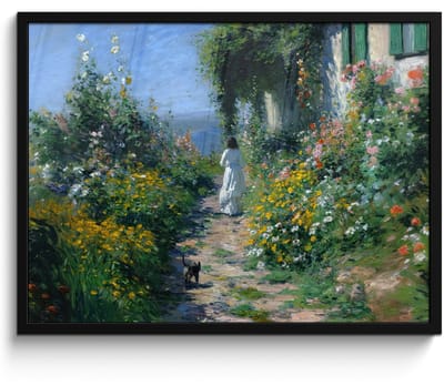 Poster in lijst - Fotolijst 80x60 cm - Posters - Kat - Vrouw - Bloemen - Huis - Posterlijst zwart - Decoratie - Wanddecoratie woonkamer - Muurdecoratie slaapkamer