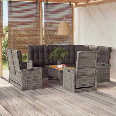 vidaXL - 4-delige - Loungeset - met - kussens - poly - rattan - grijs