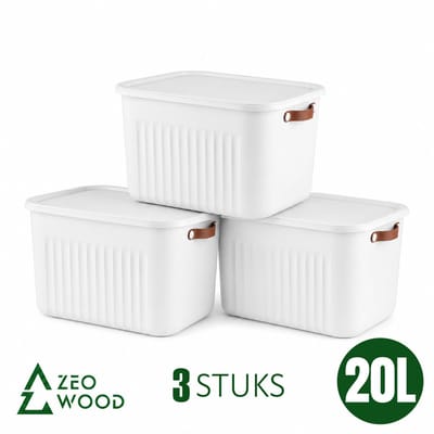 Zeo Wood® - Opbergbox met Deksel - Opbergdozen met Deksel - Opbergmand met Deksel - Set van 3 - 20L - Wit