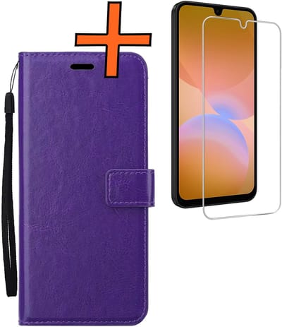 Hoes - Met Screenprotector - Geschikt voor Samsung Galaxy A26 - Luxe Pasjeshouder - Bookcase Portemonee - Flip Case - Kunstleer Book Case - Flipcase - Book Cover - Walletcase - PortemonneeHoes - Paars