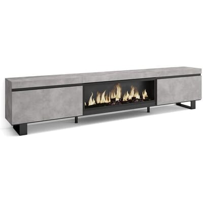 Skraut Home TV-Meubel, Lowboard, 267x35x57cm, Groot formaat TV, Elektrische haard XXL, Industrieel design, Cement