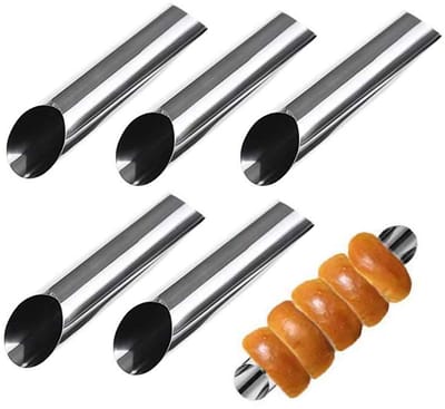 5-stuks Canori Roll Bakset - Canori Roll Vorm - RVS Spiraalbroodvorm - Buisvormige broodvorm - Spiraaldeegvorm - Crème Croissantvorm - Bakvorm - 12,5*2,7*2,7cm - Geschikt voor canori rolls, croissants, crème roll desserts en gebak - Zilver