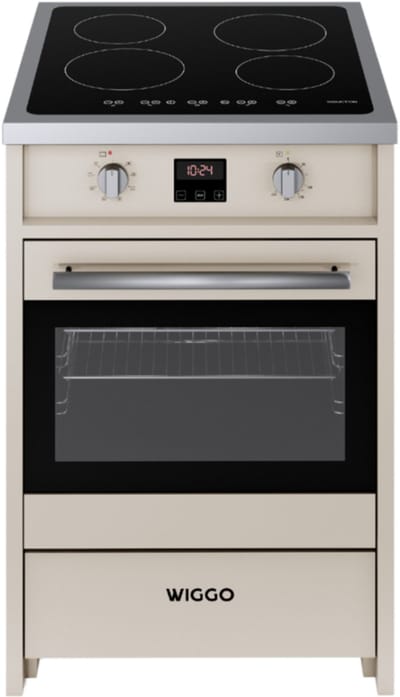 Wiggo WIO-E621A(CX) – Inductie Fornuis – 60 cm – 2 fasen (7.6 kW) – Oven 55L – 50-250°C – Metaal – Cream Inox