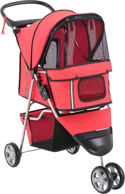 Opvouwbare Hondenbuggy - Opbergmand - Kussen - Gaasraam - Voor honden tot 10 kg - Met bekerhouder – Rood