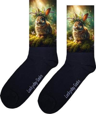 Konijn - Opkikker - Grappige sokken - Valentijns cadeau - Verjaardag cadeau - Sinterklaas cadeau - Leuke sokken - Vrolijke sokken - LuckydaySocks - Bos - Bloemen - Kerst Sokken - Vaderdag - Moederdag - Kerstcadeau - Socks die maken Happy - 37-44