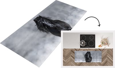 Keukenloper - Loper keuken - Paard - Rook - Grijs - 120x50 cm - Keukenloper vinyl