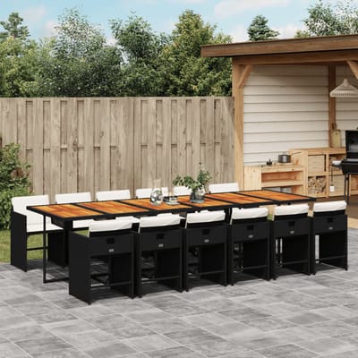 vidaXL 13-delige Tuinset met kussens poly rattan zwart