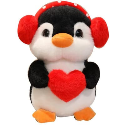 22cm Hoofdtelefoon Rode Hart Zachte Pinguïn Pop Gevuld Staand Cartoon Dier Zeg Liefde Valentijnsdag Vriendin Verjaardagscadeau 30cm