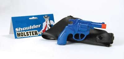 Speelgoed revolver met schouder holster - 16 cm - politie/cowboy/gngster thema