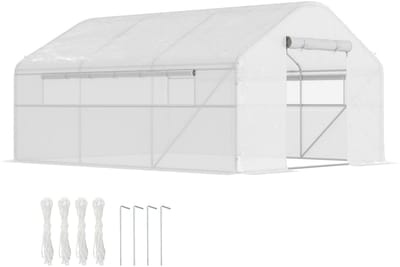 Killogood Tuinkas 4 x 3 x 2m met oprolbare deuren en grote ramen - tuintunnelkas - wit