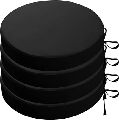 Round Cushions for Bistro Chairs Waterproof Set of 2/4 45/50/40cm Round Garden Seat Cushions with Ties Thick 5cm Chair Cushions for Patio Kitchen Dining Lawn Garden (Black,35X5cm(4pcs))