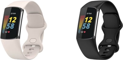 Strap-it Bundel van 2 Siliconen Banden - Geschikt voor Fitbit Charge 6 - Horlogeband / Polsband / Armband / Sportarmband - Siliconen Armband - Maat: S - Zwart & Zand Wit - Waterbestendig & zweetbestendig
