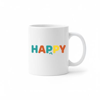 Happy Mok – Kleurrijk Minimalistisch Typografie Design Koffiemok – 330 ml Keramische Mok