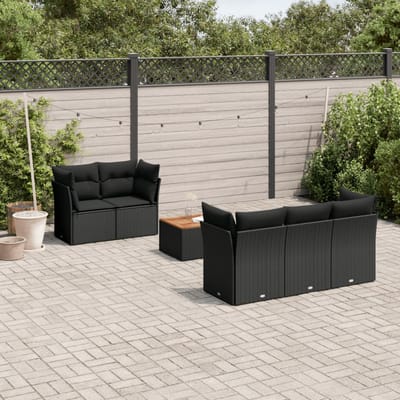 vidaXL - 6-delige - Loungeset - met - kussens - poly - rattan - zwart