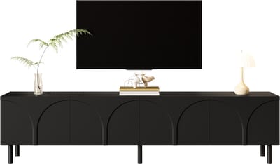TV-Meubel - 4 Deuren - 3D Golfdesign met 2 Opbergvakken - Hout en Metaal - Naturel