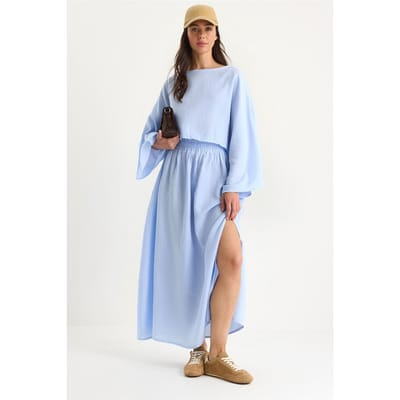 Textured Crew Neck Blouse en Rok Set