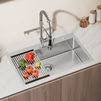 CECIPA max Spoelbak 75x45 - Spoelbak Met Kraangat - Inbouwspoelbak - Spoelbakken Keuken RVS - Spoelbak Met Afdruiprek - Overloop en Sifon - Wasbak Keuken