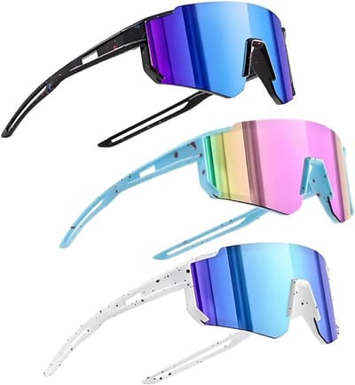 Set van 3 Kinderen Fietsglazen, UV400 Gepolariseerde Sportbrillen voor Buitenactiviteiten, Fietsen, Hardlopen en Zonnebescherming