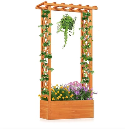 Linkforu – Plantenzuil - Latwerk - Decoratief Dak - Planten - Bloembak - Klimplanten En Hangmanden - 66X32X152 Cm - 40 liter