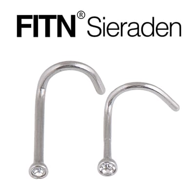 FITN-NSC-Chirurgisch Staal Neuspiercing met Kristal -Zilver Kleurige-0.8*6.5*2mm-Piercing Neuspiercing