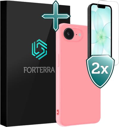 Hoesje Met 2x Screenprotector - Geschikt voor Apple iPhone 17e - Sterk & Shockproof - Telefoon Hoes - Back Cover - Siliconen Case - Lichtroze