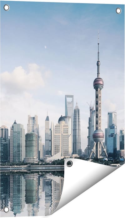Gards Tuinposter Shanghai Skyline in China - 40x60 cm - Tuindoek - Tuindecoratie - Wanddecoratie buiten - Tuinschilderij