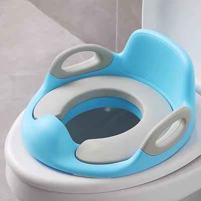 Toiletbril voor kinderen, potje, toiletverkleiner met handvat, spatbescherming en rugleuning, toiletopzetstuk voor meisjes en jongens van 1-8 jaar (Blauw) NAIZY