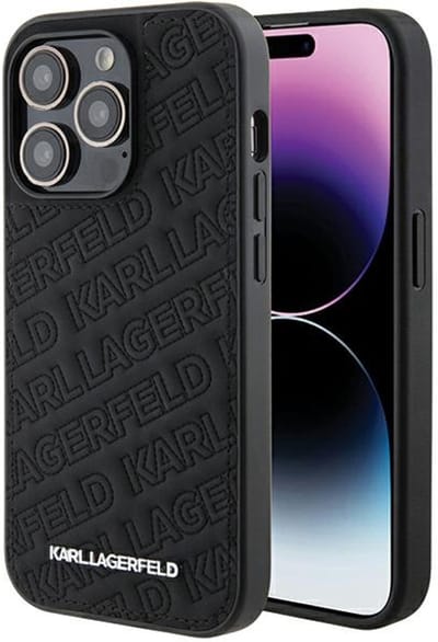 Karl Lagerfeld Quilted K Pattern Serie - Hardcase voor iPhone 15 Pro - Zwart - Hoge Kwaliteit Materialen - Beschermende Hoes