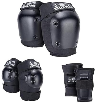 Skateboard Knie- en Elleboogbeschermers Set - Zwarte Polsbeschermers voor S/M