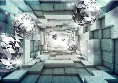 Fotobehangkoning - Behang - Vliesbehang - Fotobehang Tunnel naar het Licht - 3D Diamanten -  Journey Through the Blue Tunnel - 350 x 245 cm