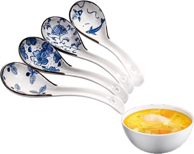 Soeplepels, Unieke Patroon Ramen Lepel Keramiek Lepel, Lepelset met Lange Handgreep voor Knoedels, Rijstnoedels, Wonton, Noedels en Soepen