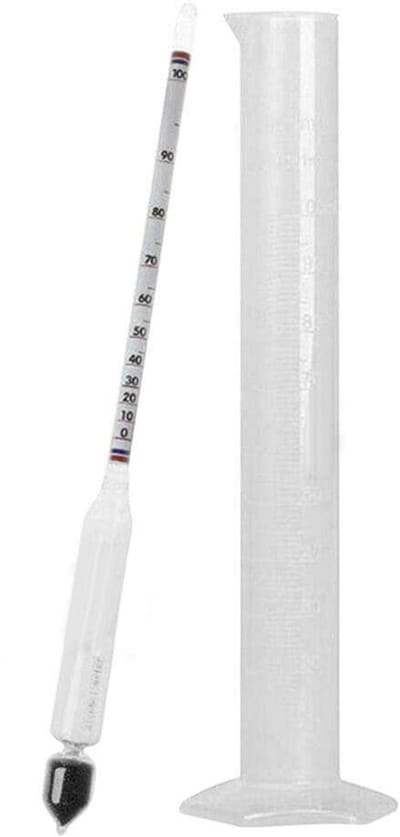 Dailygoods- Alcoholmeter 0-100% - Refractometer Alcohol - Hydrometer - Maatregelen Alcohol - 23cm - Inclusief 100ml Proefbuis - Drankmeter